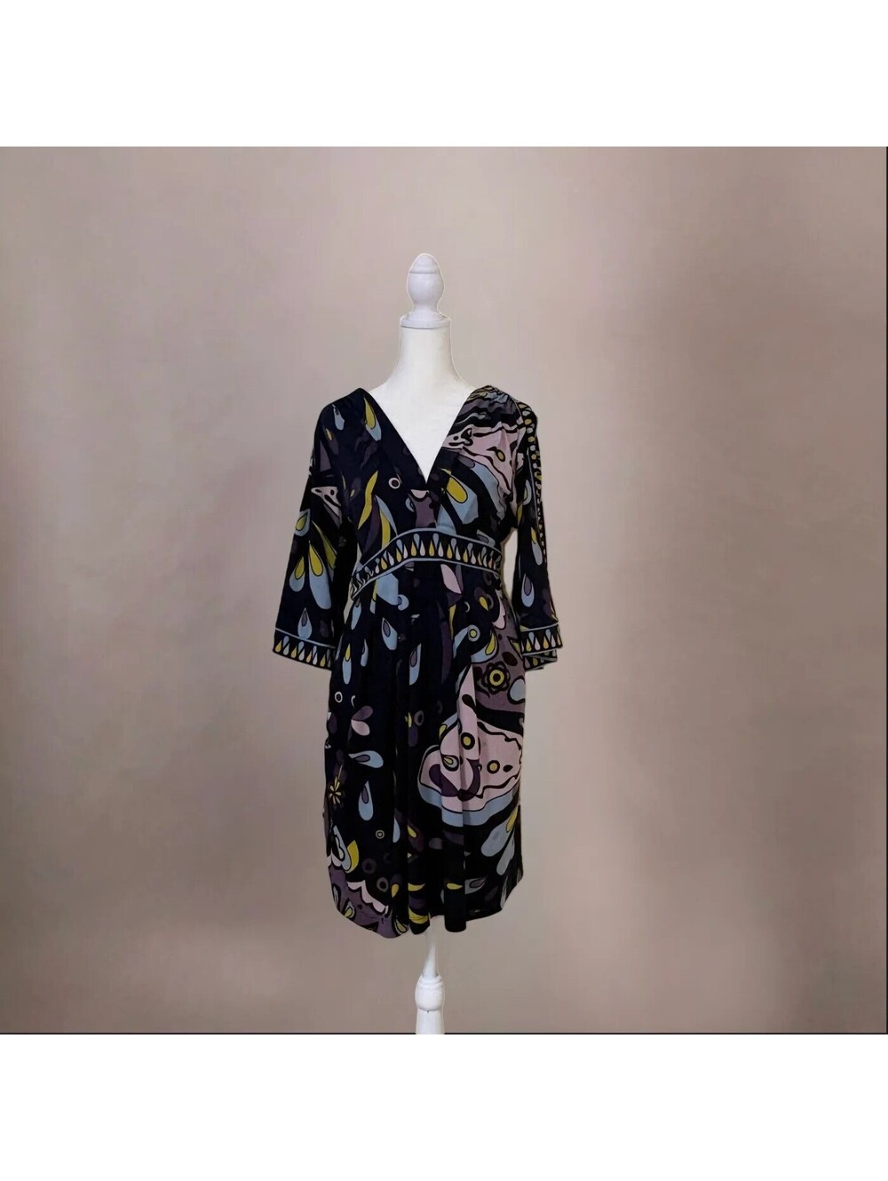 BCBG Multicolored Butterfly Open Sleeve Jersey Empress Dress